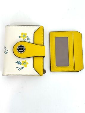 Bostanten Bifold Yellow & White Floral Leather Wallet with Removable ID Window